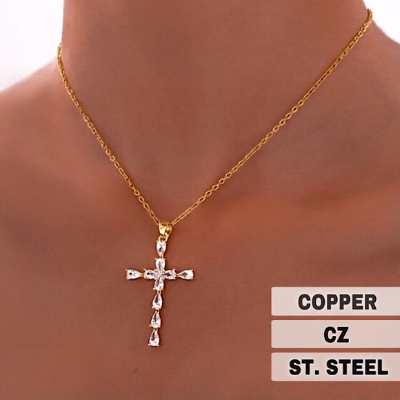🔵𝟲𝟱%𝗢𝗙𝗙 𝗯𝘂𝗻𝗱𝗹𝗲𝘀 𝟯+🔵 NEW CZ Cross Stainless Steel Necklace - Picture 1 of 11